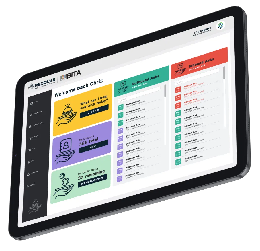 Rezolve network dashboard on a tablet, showing a connected business experience
